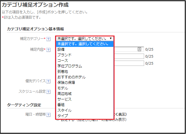 カテゴリ補足オプション②